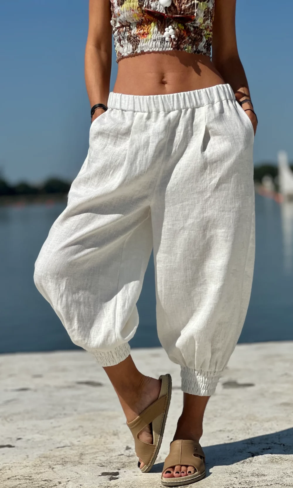 Leinenhose mit Bündchen