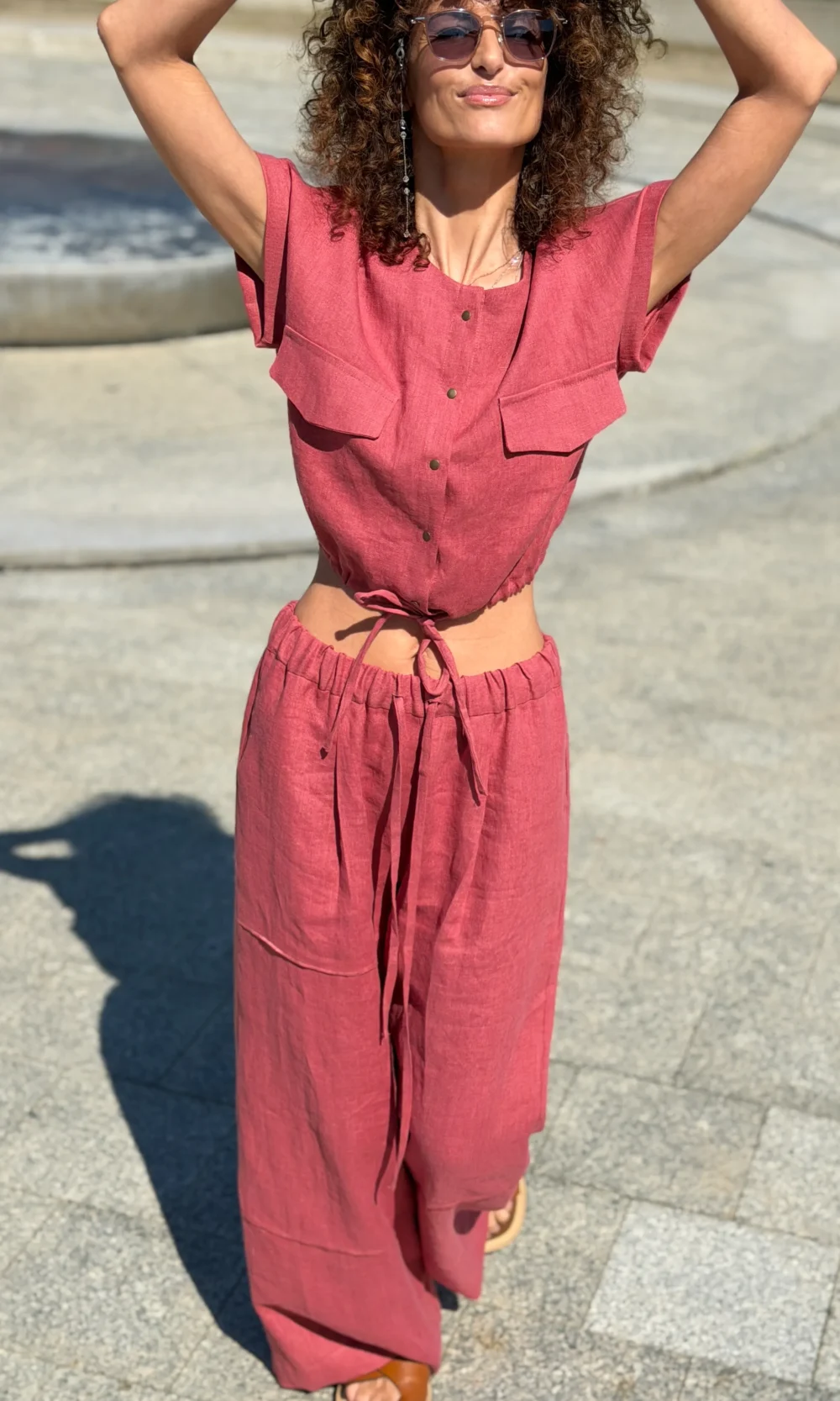 linen trousers with stitching