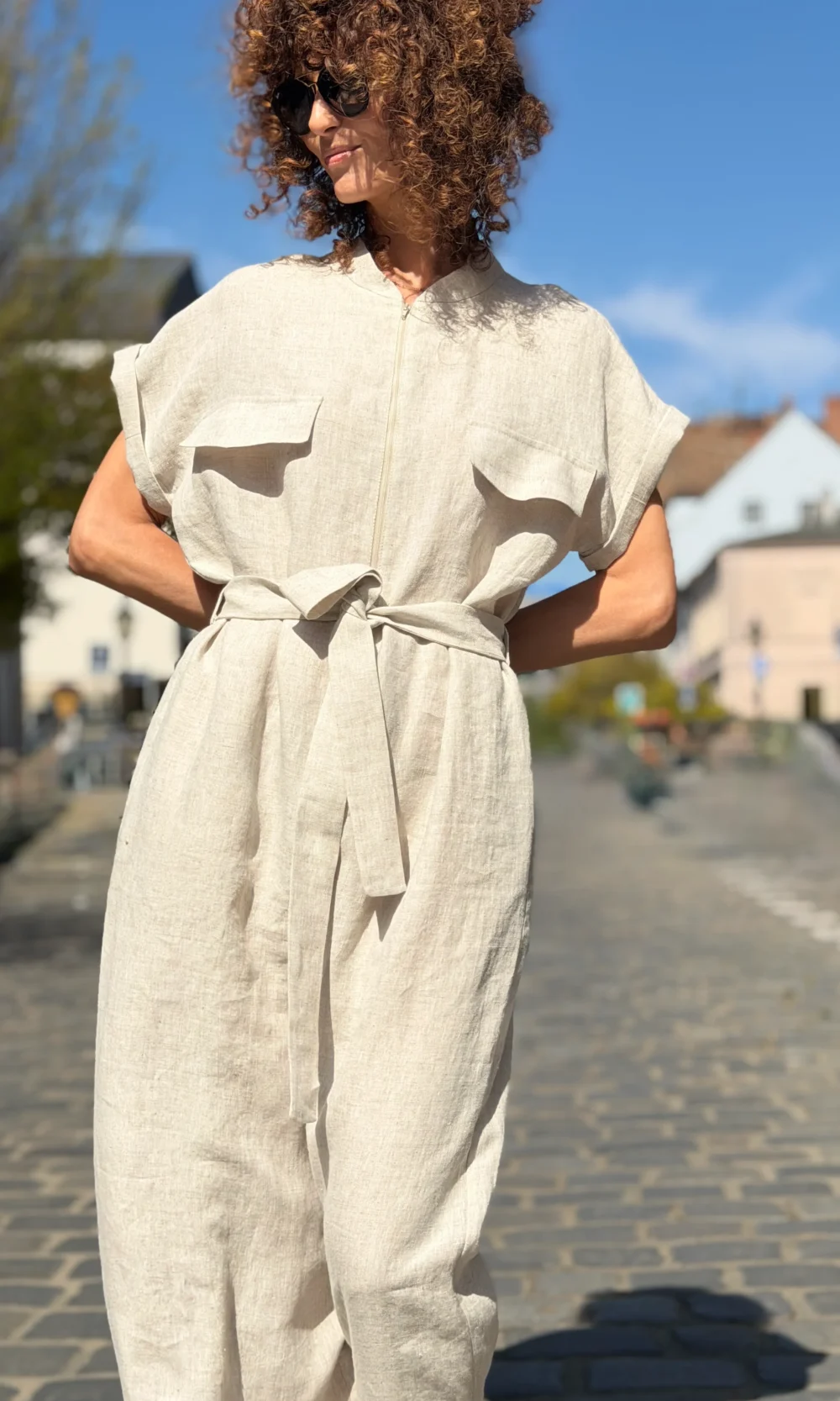 jumpsuit with zip linen