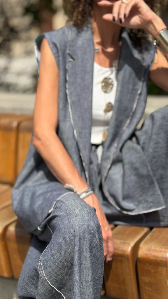 spodnie denim len