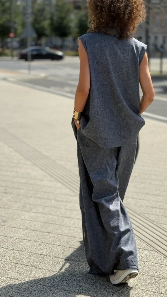 spodnie denim len