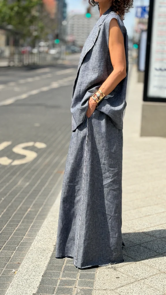 spodnie denim len