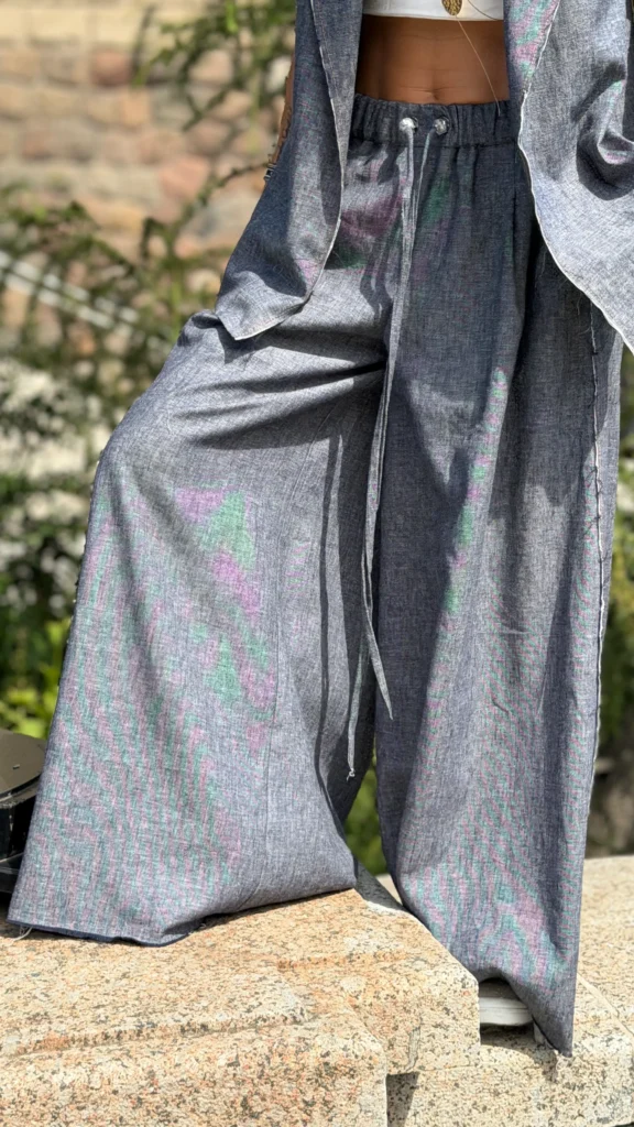 spodnie denim len