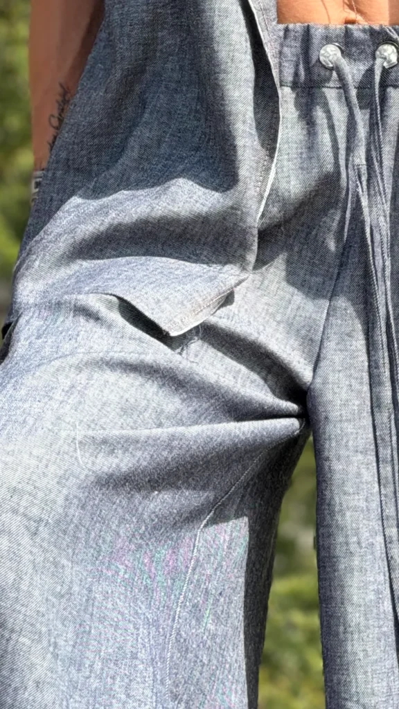 spodnie denim len
