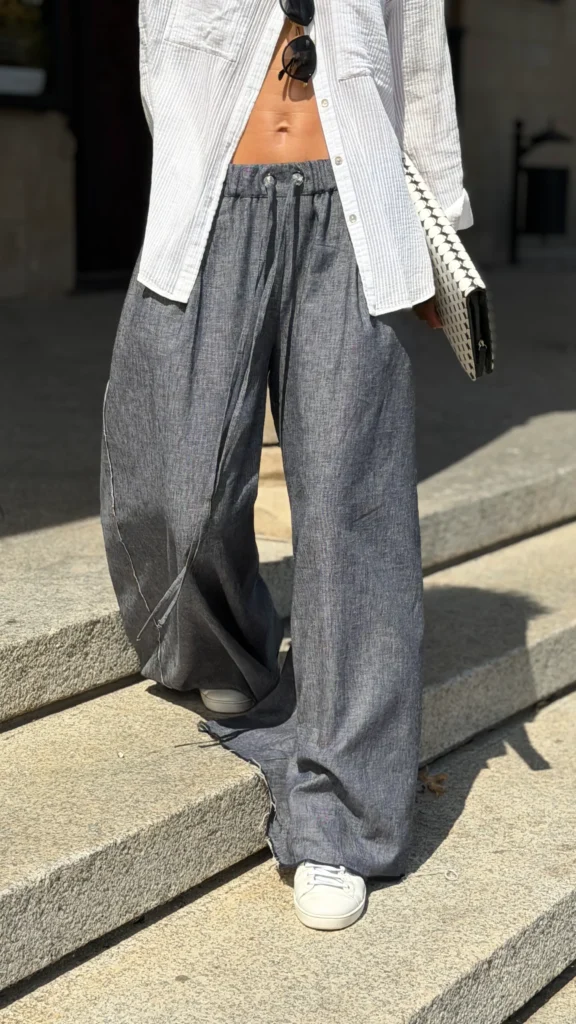 spodnie denim len
