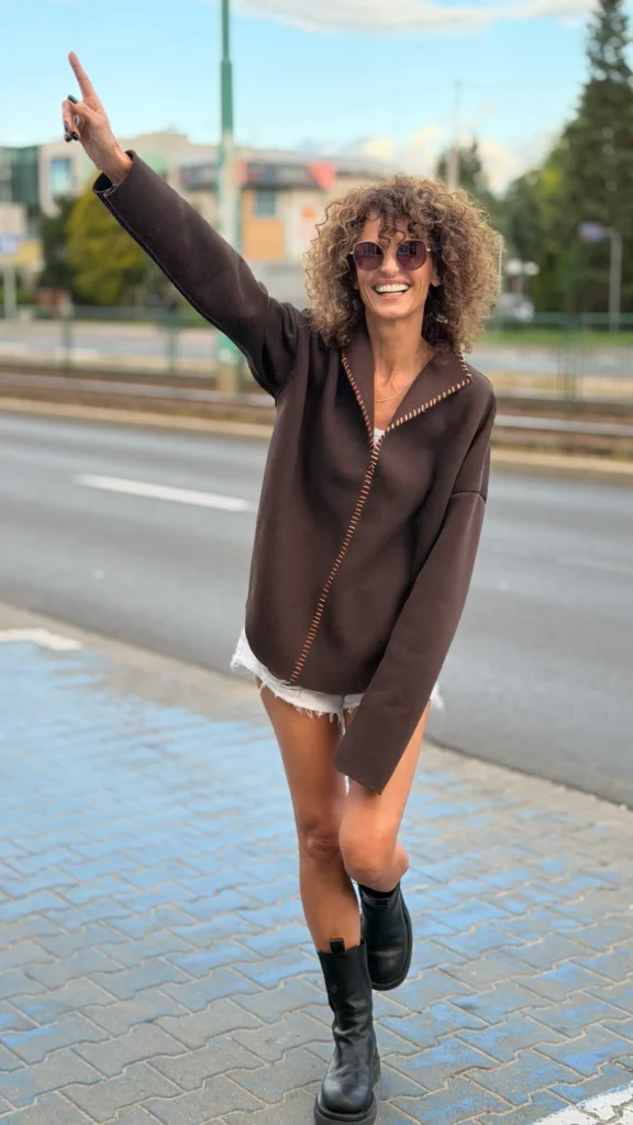 Bluza z przeszyciami półgolf