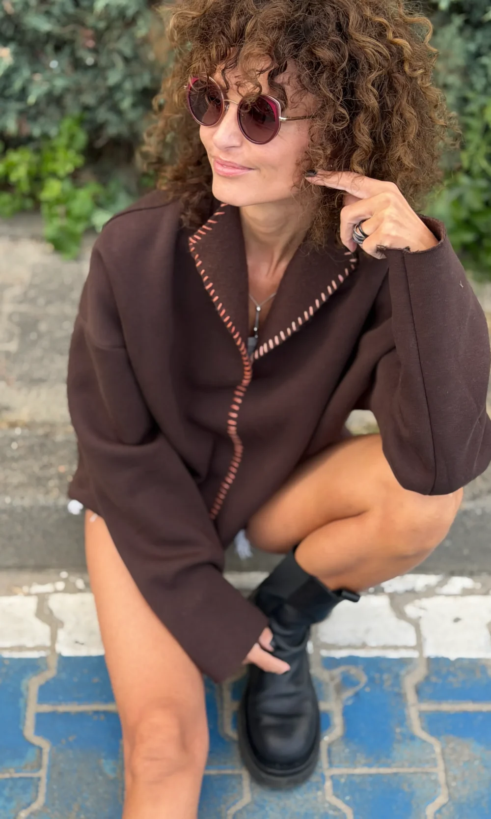Bluza z przeszyciami półgolf